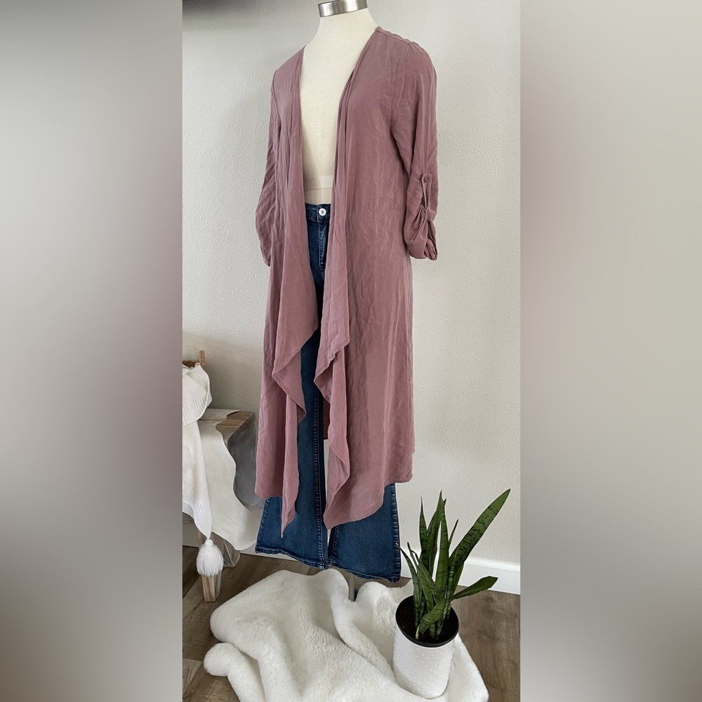 Mauve Duster w/ Rolled 3/4 Button up Sleeves